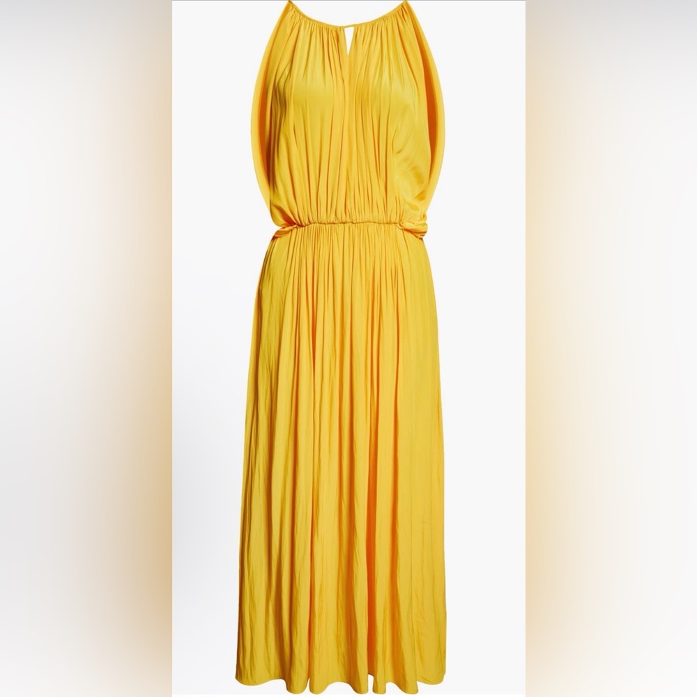 A.L.C. Meredith Pleated Sleeveless Dress in a vibrant mango yellow color - Picture 2 of 6